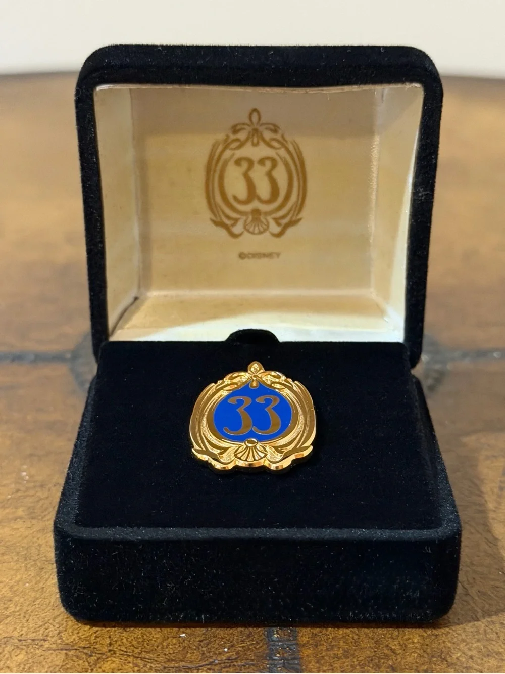 NEW DISNEYLAND CLUB 33 OFFICIAL GOLD & BLUE LOGO PIN LAPEL PIN IN BRANDED CASE